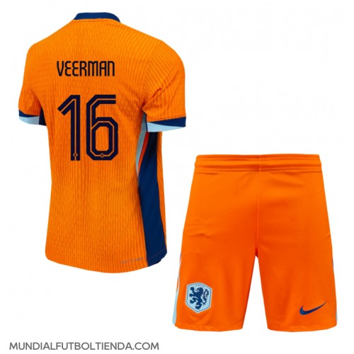 Camiseta Países Bajos Joey Veerman #16 Primera Equipación Replica Eurocopa 2024 para niños mangas cortas (+ Pantalones cortos)